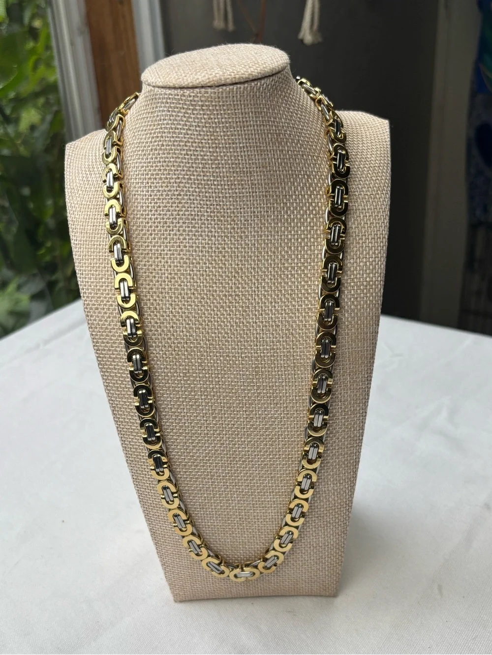 Gold Plated Stainless Steel Byzantine Chain Necklace 21” Two Tone Unisex